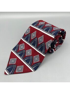 Paco Rabanne Paris Mens Red & Blue Geometric Pattern Classic Width Necktie